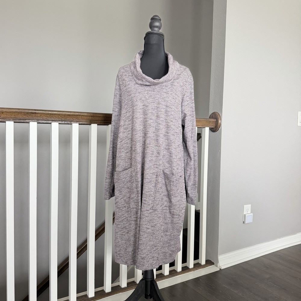 J Jill PureJill Cowl Neck Long Sleeve Heather Purple Dress 2XL Lagenlook Soft‎